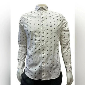 1670 Long Sleeve Button Down Black White  Dress Shirt Buck Deer Size 16